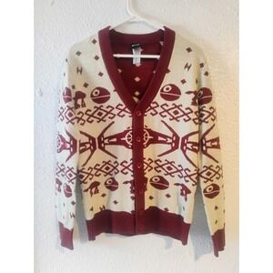 Star Wars Ugly Scifi Rare Sweater Cardigan Htf AT Death Star Fair Isle Mens S/M